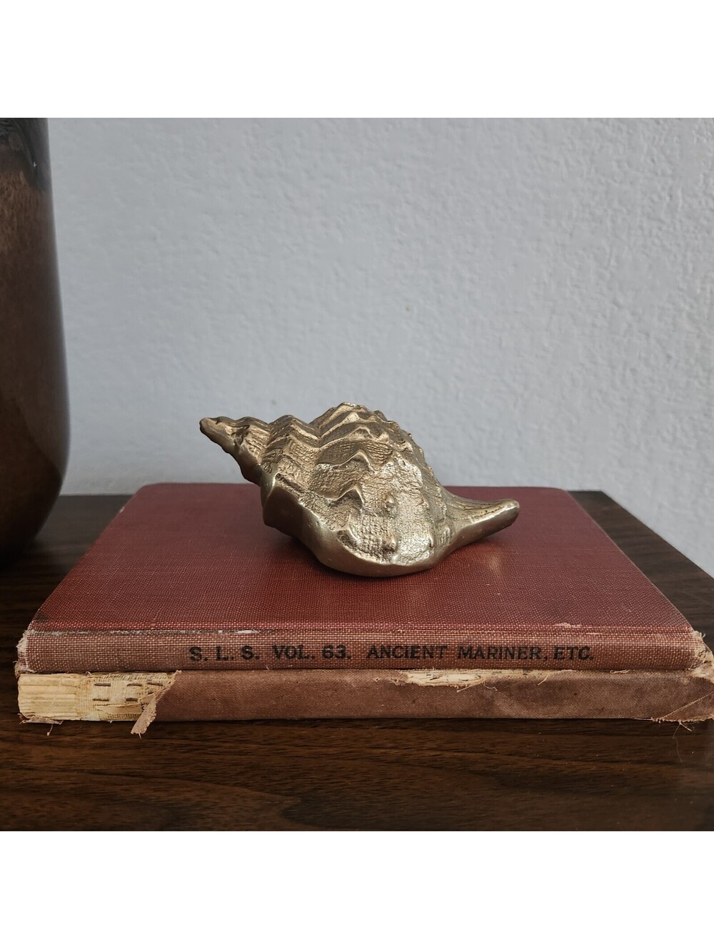 Vintage Solid Brass Conch Shell Sculpture Paperweight